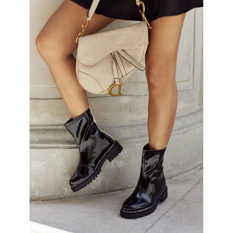 S.Barski Damskie Lakierowane Ocieplane Botki Czarne Merellien 1