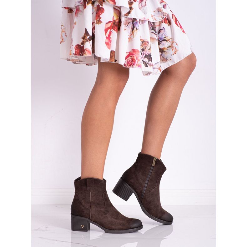 Wygodne Botki Z Zamszu VINCEZA brązowe 2