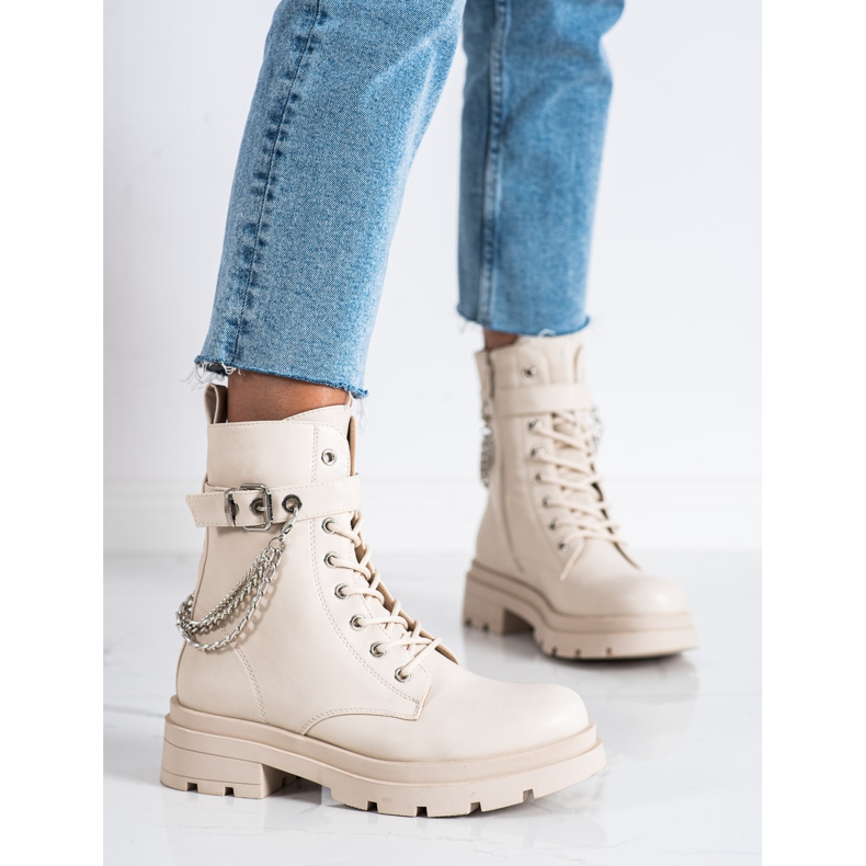 Bestelle Modne Workery Z Łańcuszkiem beżowy 2