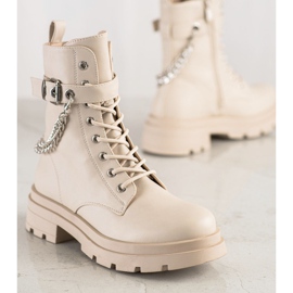 Bestelle Modne Workery Z Łańcuszkiem beżowy 1