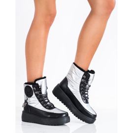 SHELOVET Srebrne Śniegowce Na Platformie białe czarne 1