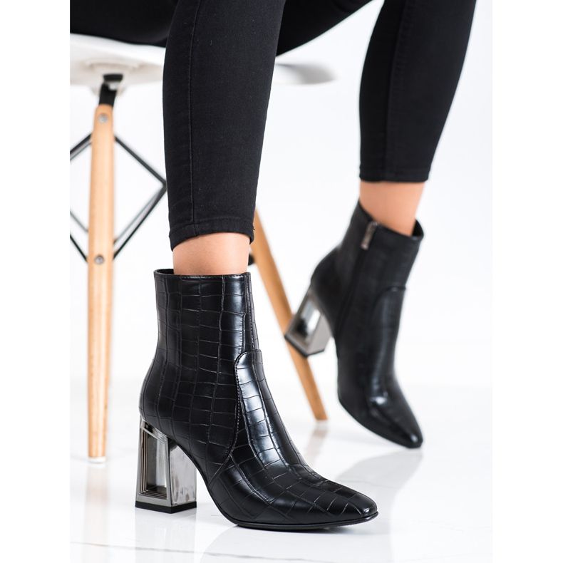 S. BARSKI Botki Z Ozdobnym Obcasem S.BARSKI czarne 2