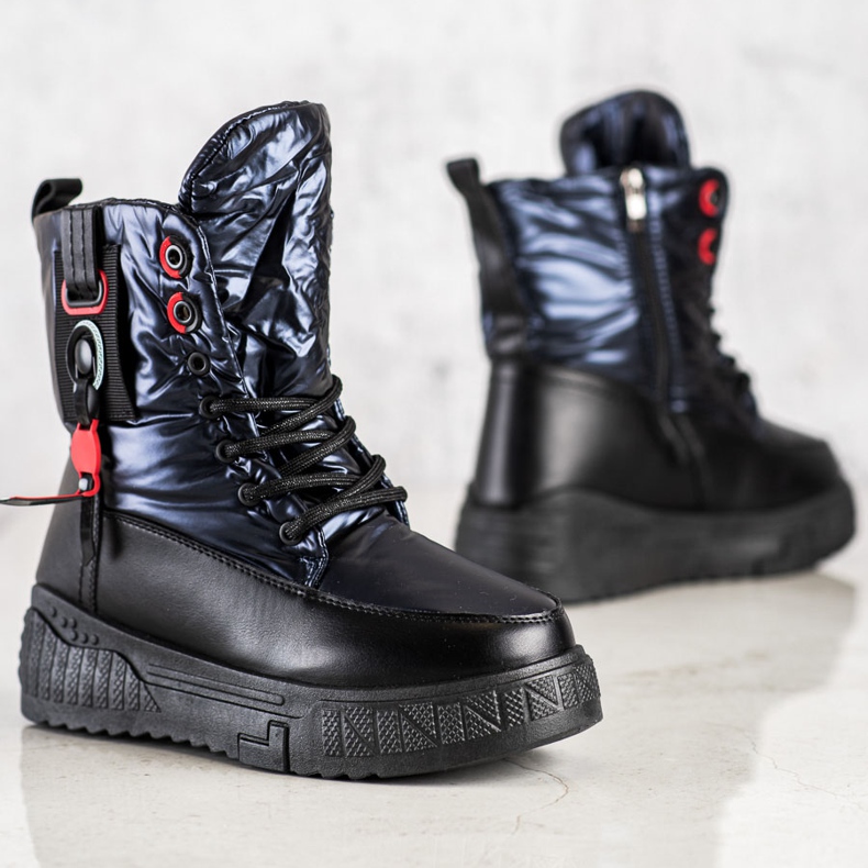 Seastar Ciepłe Śniegowce Na Platformie czarne granatowe 1