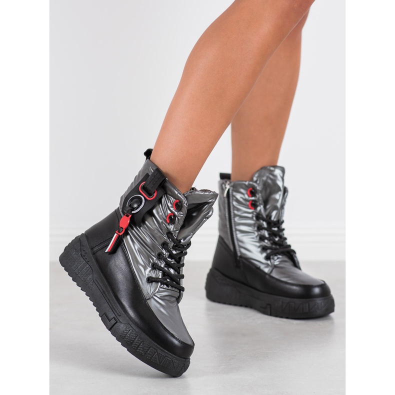 Seastar Ciepłe Śniegowce Na Platformie czarne srebrny szare 1