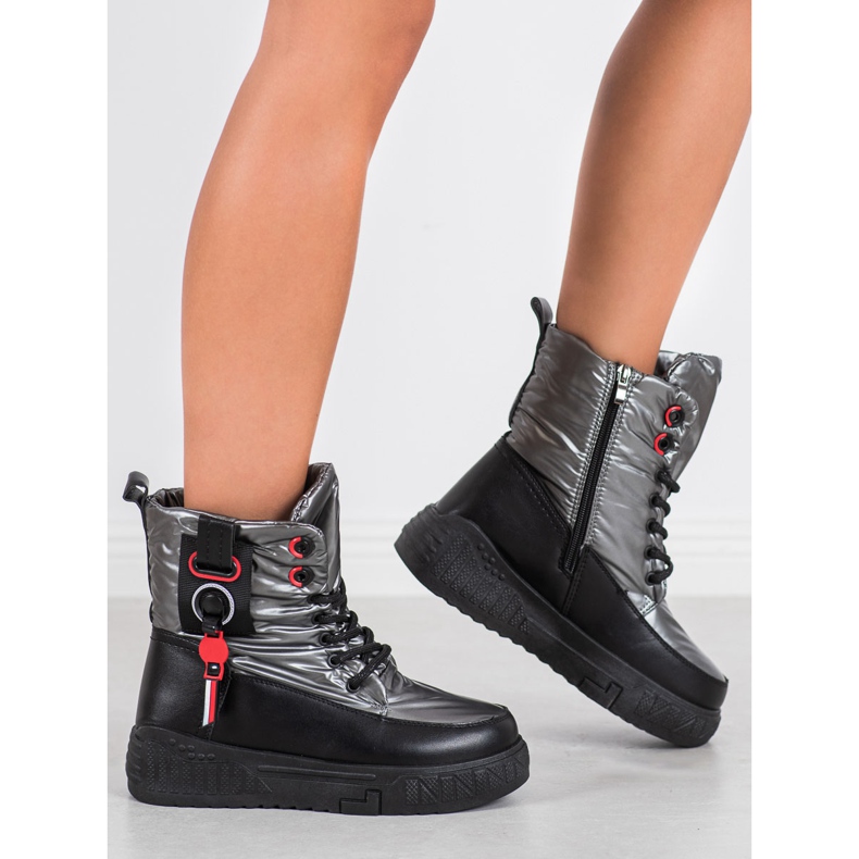 Seastar Ciepłe Śniegowce Na Platformie czarne srebrny szare 2