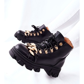 PS1 Damskie Ciepłe Trapery Botki z Łańcuchem Czarne Labri 1