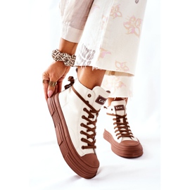 Damskie Ocieplane Trampki GOE Wysokie II2N4034 Białe brązowe 1