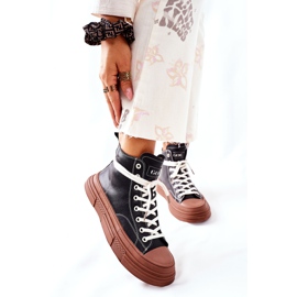 Damskie Ocieplane Trampki GOE Wysokie II2N4033 Czarne brązowe 1