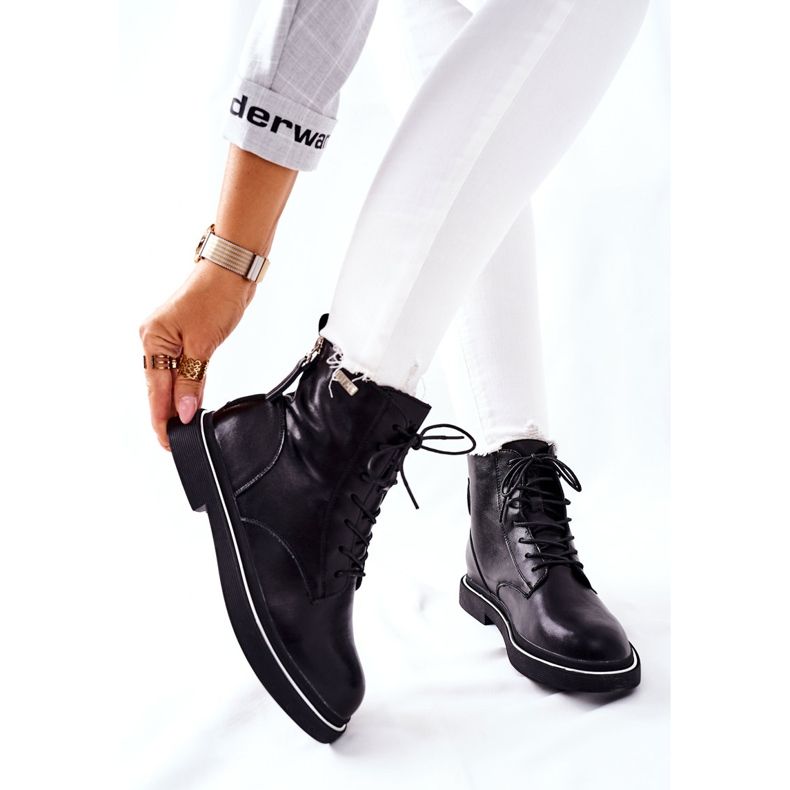 Damskie Skórzane Botki GOE II2N4014 Czarne 1