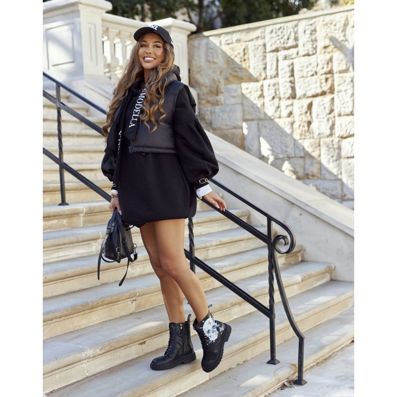 Damskie Botki Trapery z Printem GOE II2N4045 Czarne 2