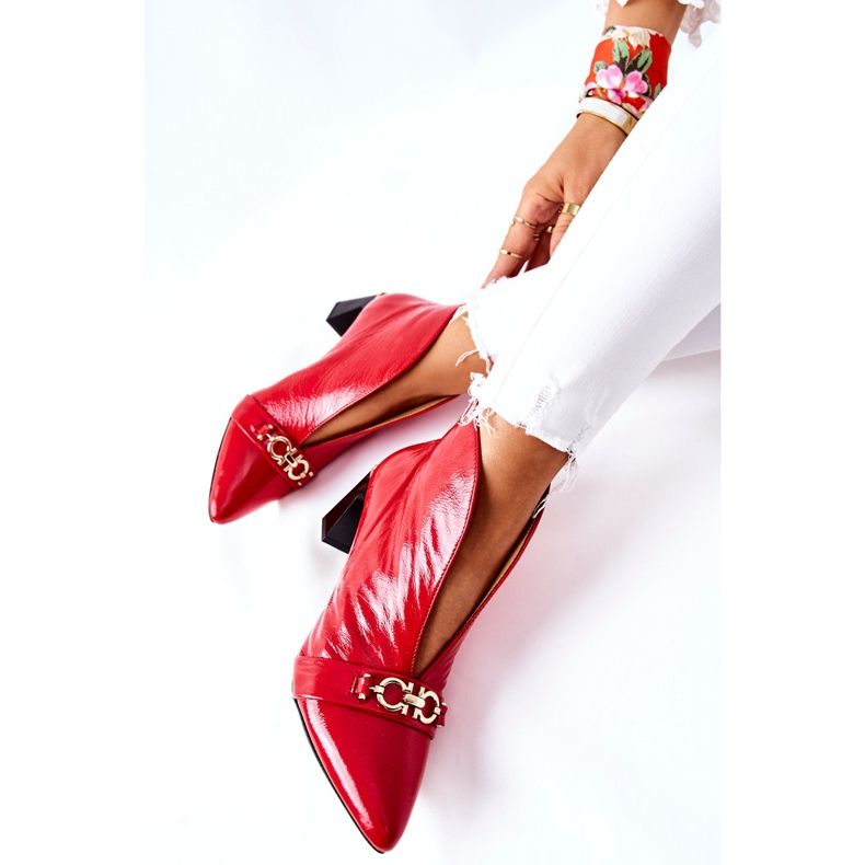 Skórzane Botki Na Słupku Maciejka Czerwone 05262-08 1