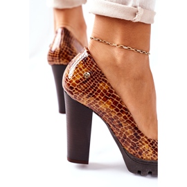 Skórzane Czółenka Na Słupku Maciejka 02629-50 Lakierowane Rudy brązowe 3