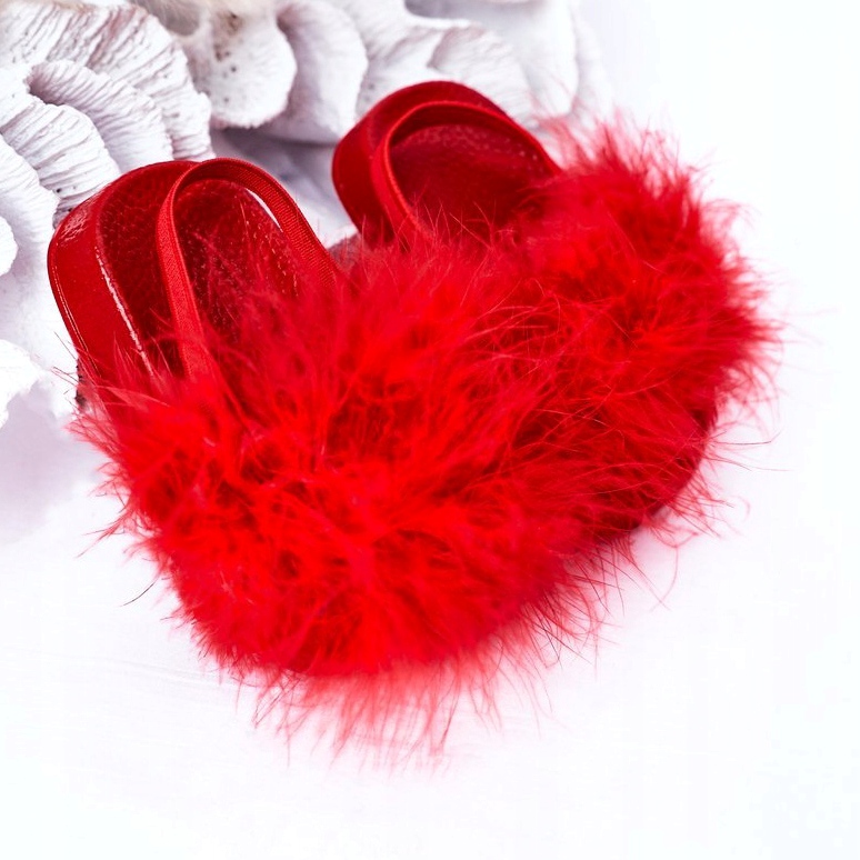 FR1 Dziecięce Gumowe Klapki Z Futerkiem Czerwone Skylar 3