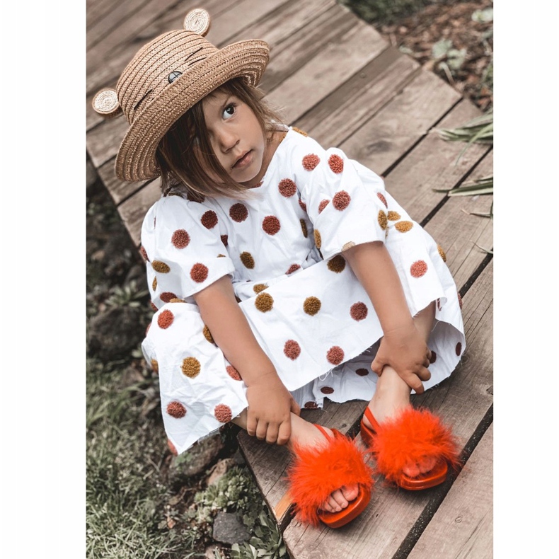 FR1 Dziecięce Gumowe Klapki Z Futerkiem Czerwone Skylar 4