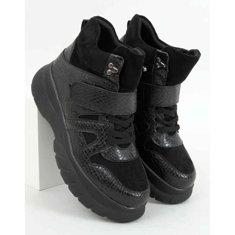 Buty na wysokiej podeszwie KL-771 Black czarne 1