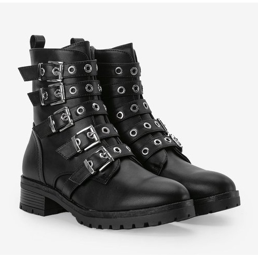 Czarne workery z klamrami Suzan 1