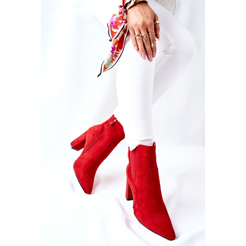 PG1 Damskie Zamszowe Botki Na Słupku Czerwone Kastren 1