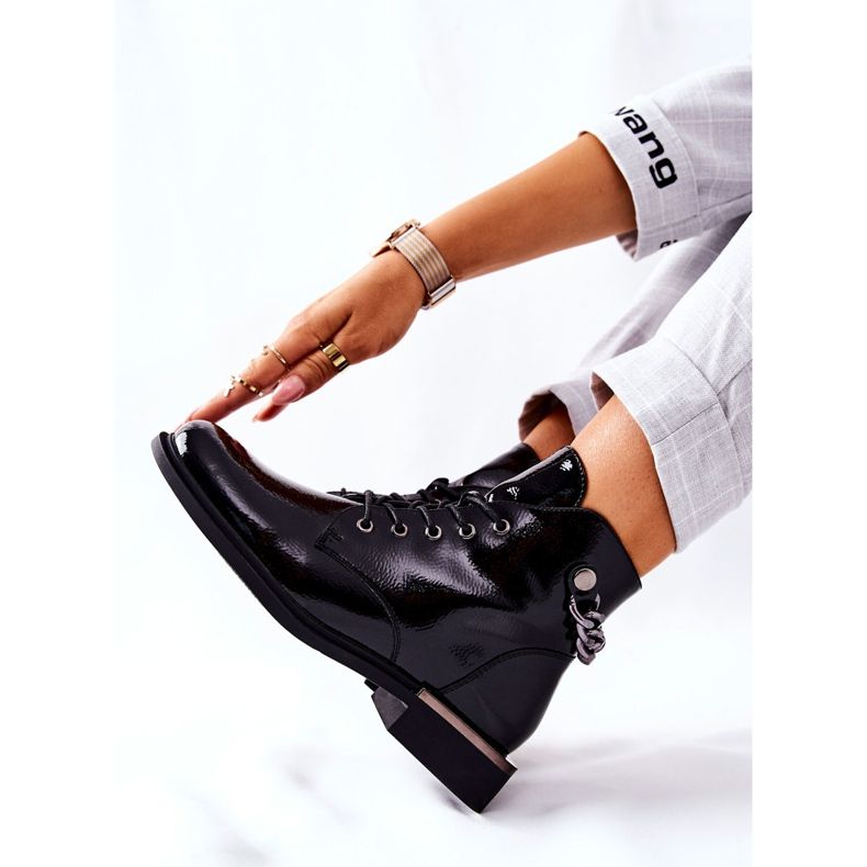 Botki Ocieplane Lakierowane Na Suwak Sergio Leone Czarne BT405 2