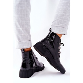 S.Barski Botki Workery Lakierowane Na Suwak Czarne Vica 2