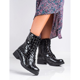 SHELOVET Sznurowane Botki Trapery czarne 2