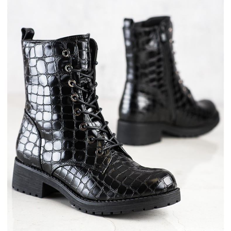 SHELOVET Sznurowane Botki Trapery czarne 1