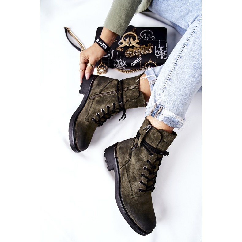 PE1 Wysokie Botki Workery Z Suwakami Zielone Maisa 1