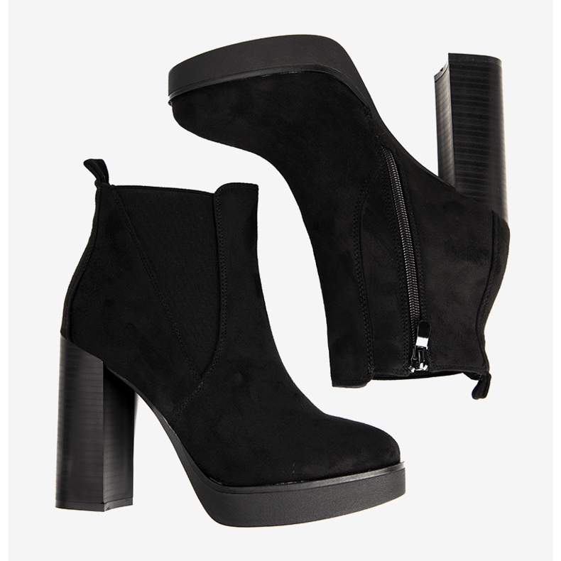 Czarne damskie botki na wysokim słupku Lacasse 1