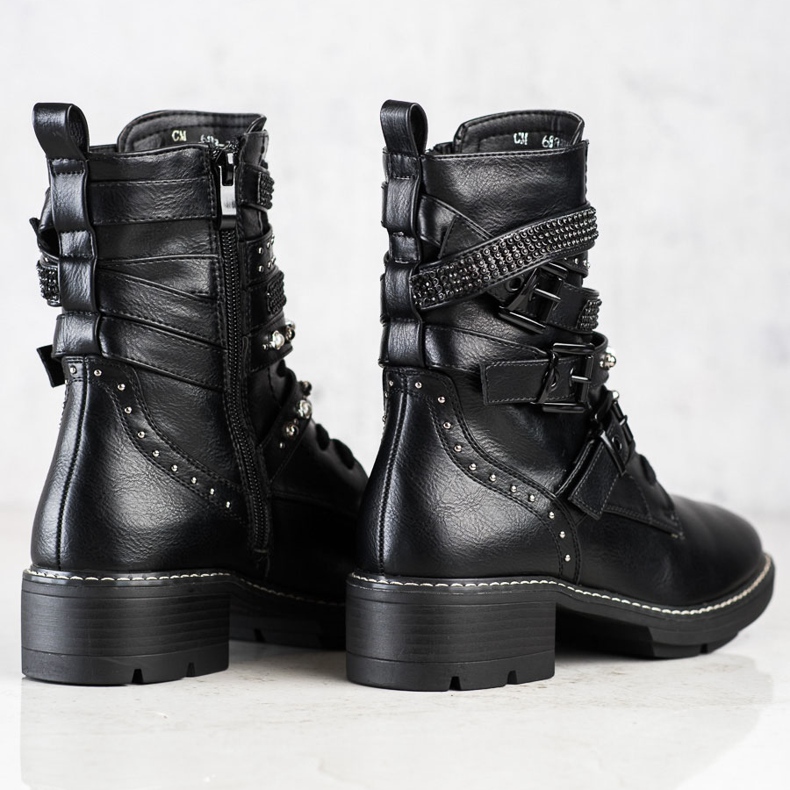 Cm Paris Workery Z Ozdobnymi Paskami czarne 1