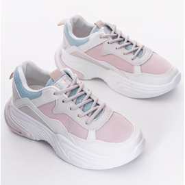 Kremowe sneakersy z siateczką Yumiko białe różowe 1