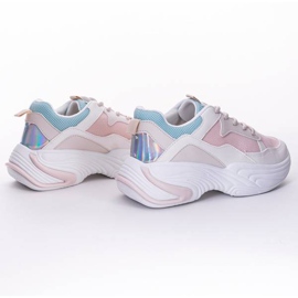 Kremowe sneakersy z siateczką Yumiko białe różowe 2
