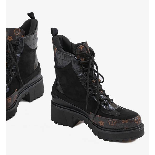 Czarne workery z brązowymi wstawkami brązowe 1