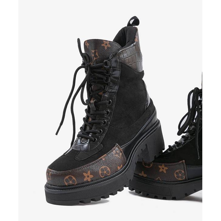 Czarne workery z brązowymi wstawkami brązowe 2