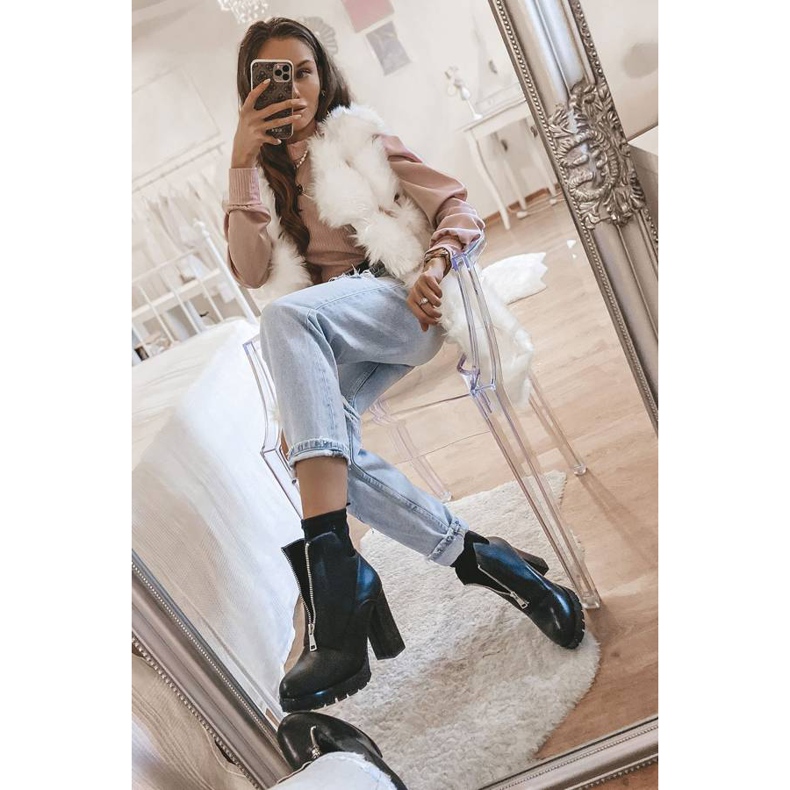 Czarne botki na słupku z suwakiem Rocko 1