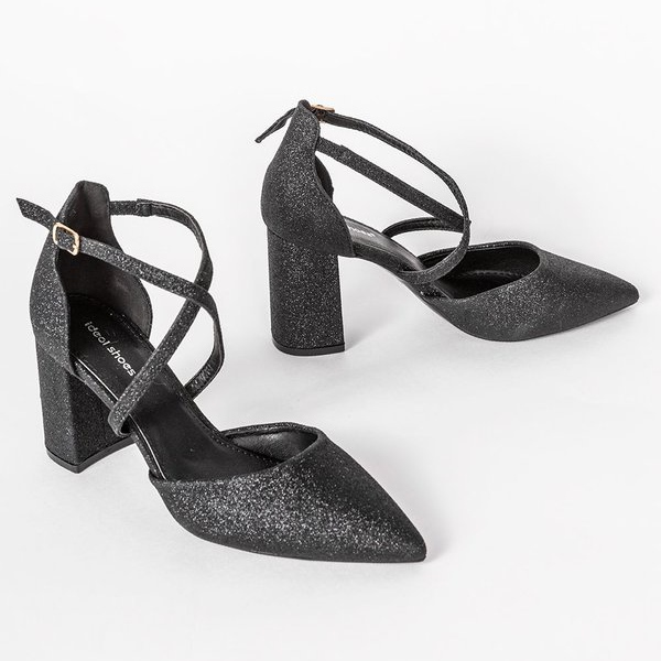 Czarne czółenka na słupku Shiny 1