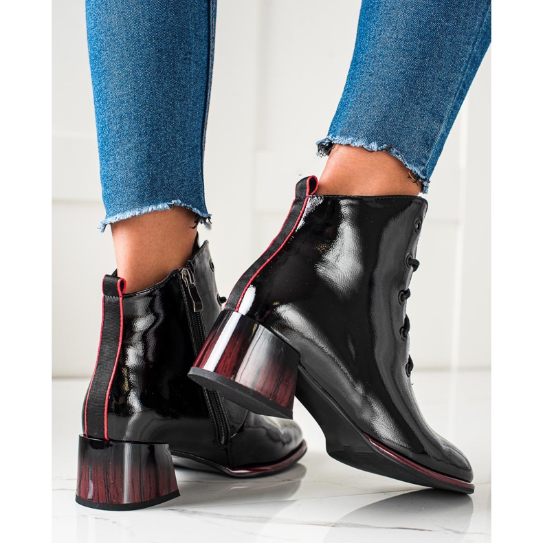 S. BARSKI Sznurowane Botki Na Obcasie S.BARSKI czarne 2