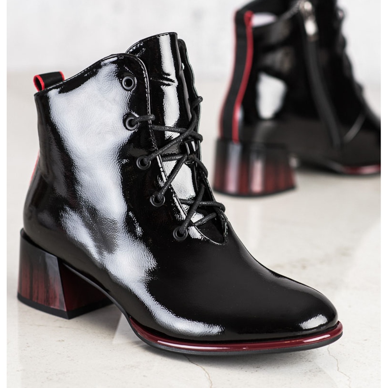 S. BARSKI Sznurowane Botki Na Obcasie S.BARSKI czarne 1