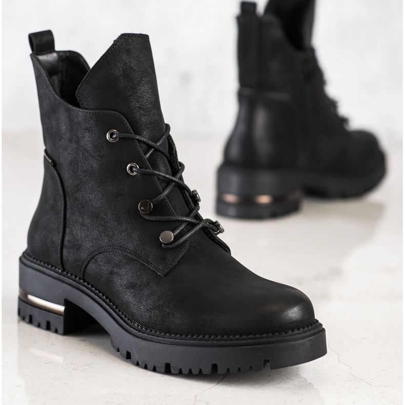 Modne Sznurowane Workery Sergio Leone czarne 2