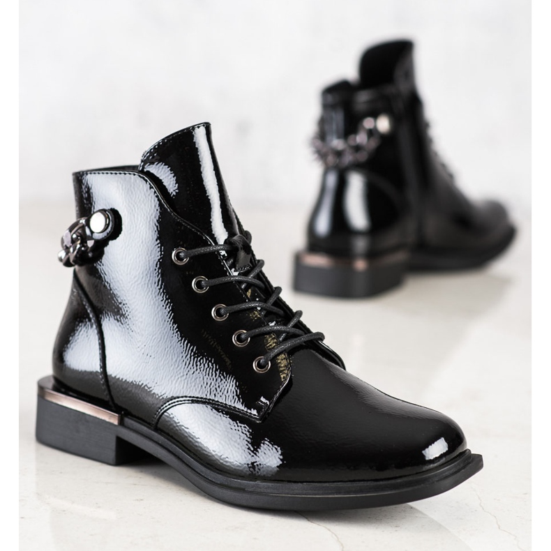 Eleganckie Lakierowane Botki Sergio Leone czarne 1