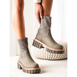 Seastar Botki Sztyblety Ze Skarpetą beżowy zielone 1
