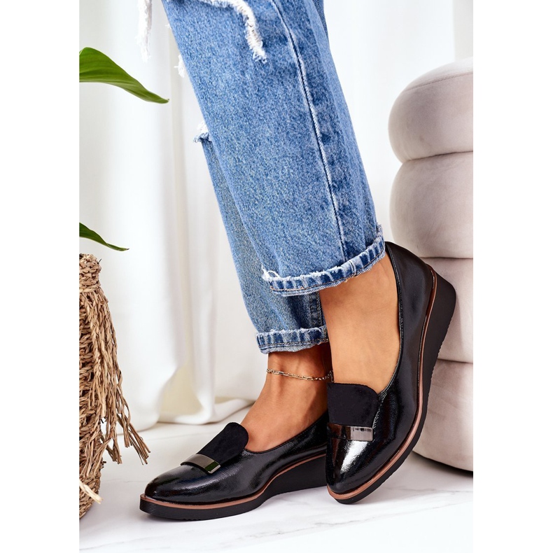 Lakierowane Półbuty Na Koturnie POTOCKI 12032 Czarne 4