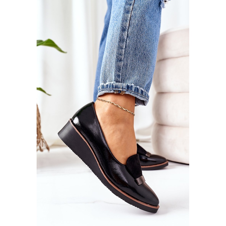 Lakierowane Półbuty Na Koturnie POTOCKI 12032 Czarne 5