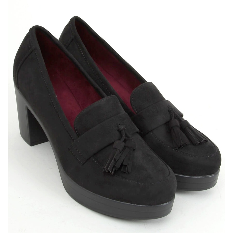 Czółenka na słupku i platformie czarne 8B817 Black 2