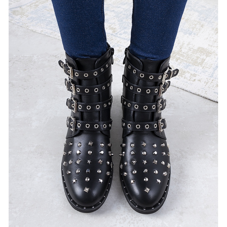 Czarne bogato zdobione botki damskie Meier 1