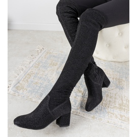 Czarne błyszczące kozaki za kolano Uta srebrny 1