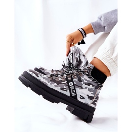 Skórzane Trapery Botki Big Star II274368 Moro Czarne białe 2