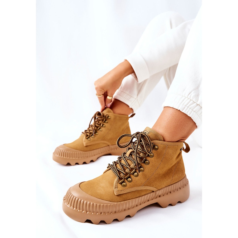 Skórzane Trapery Botki Big Star II274366 Camel brązowe 2