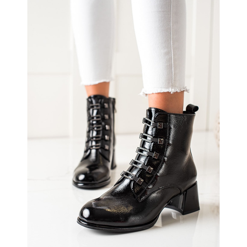 S. BARSKI Wygodne Botki Na Obcasie czarne 1