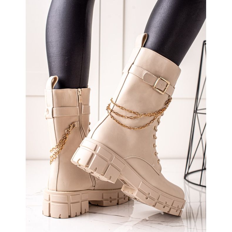 Seastar Wysokie Workery Z Łańcuszkiem beżowy 1