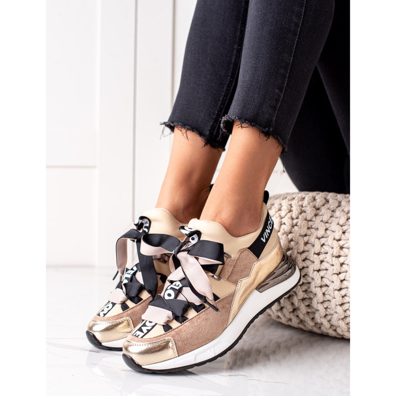 Sneakersy Wiązane Wstążką VINCEZA brązowe 2