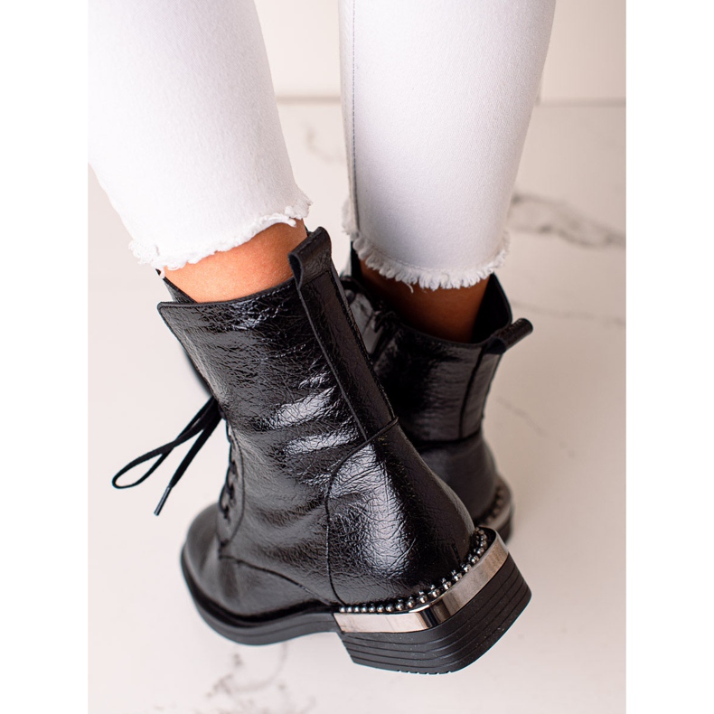 W. Potocki Eleganckie Sznurowane Botki Potocki czarne 2